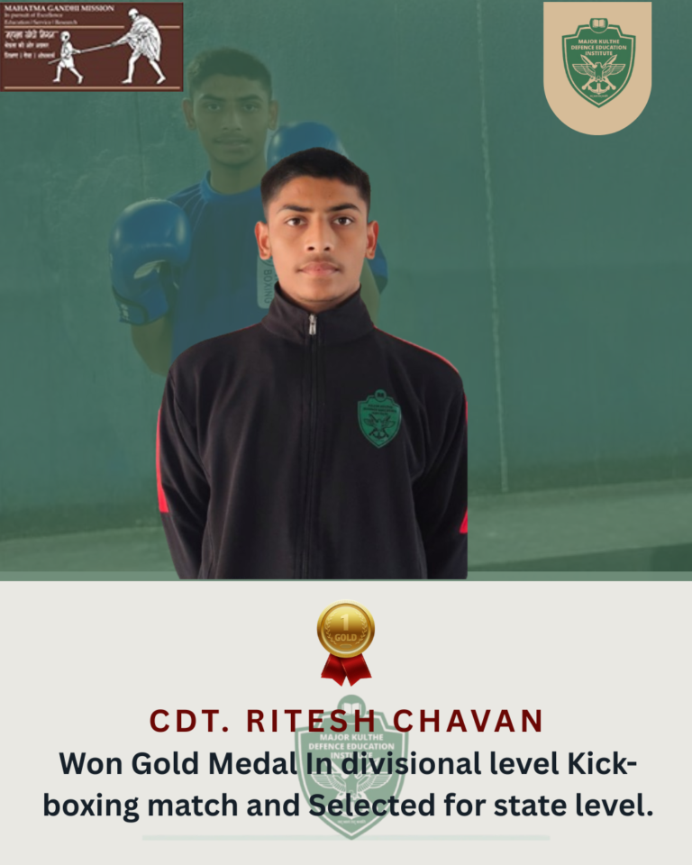 Cdt Ritesh Chavan won gold medal in divisional level Kickboxing match and Selected for state level matche