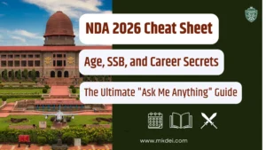 Infographic showing NDA 1 & 2 2026 eligibility criteria, age limits for male and female candidates, and SSB interview process.